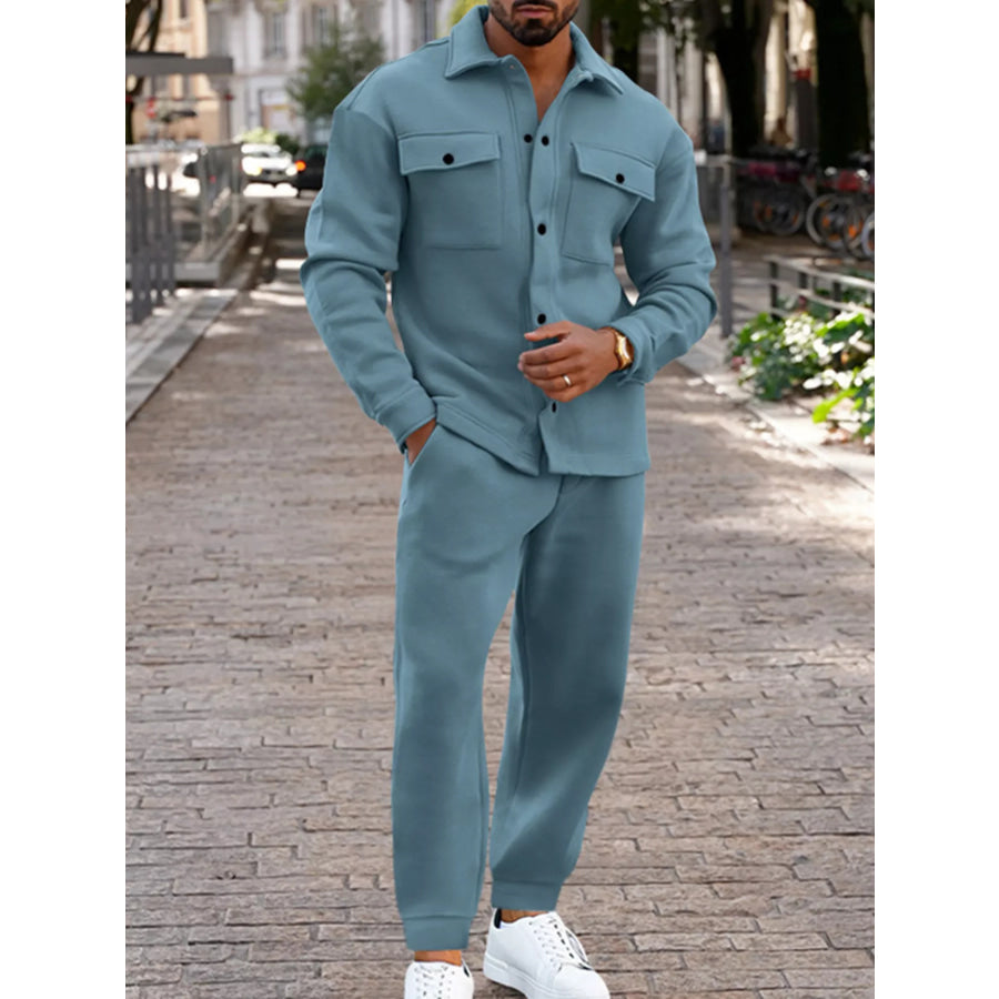 Men’s Full Size Long-Sleeve Shirt and Joggers Set Plus Size Apparel and Accessories
