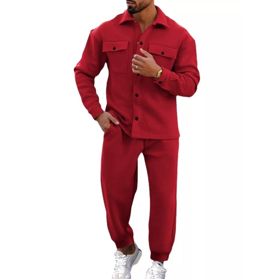 Men’s Full Size Long-Sleeve Shirt and Joggers Set Plus Size Apparel and Accessories