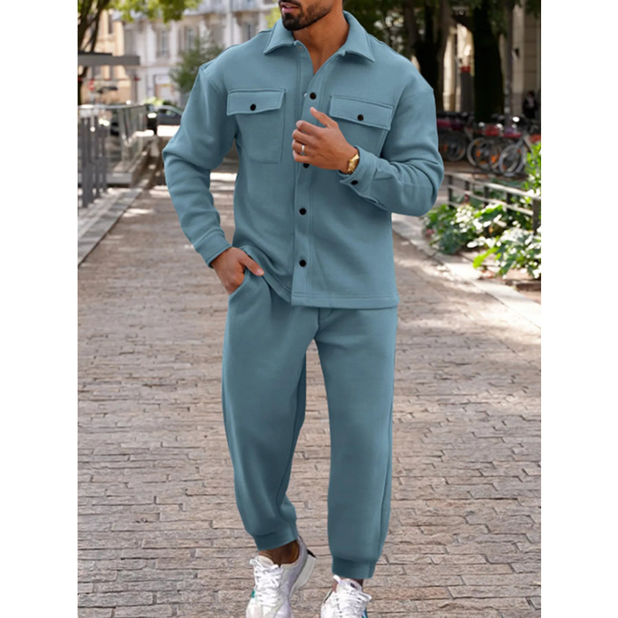 Men’s Full Size Long-Sleeve Shirt and Joggers Set Plus Size Apparel and Accessories