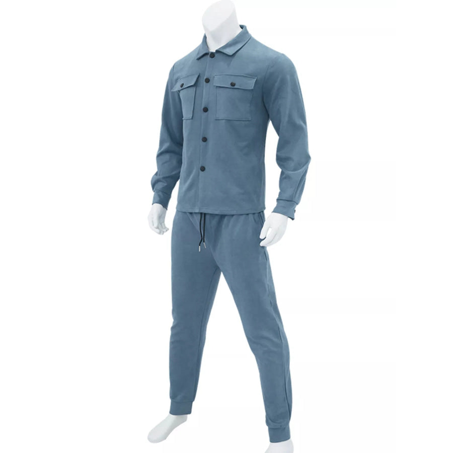 Men’s Full Size Long-Sleeve Shirt and Joggers Set Plus Size Apparel and Accessories