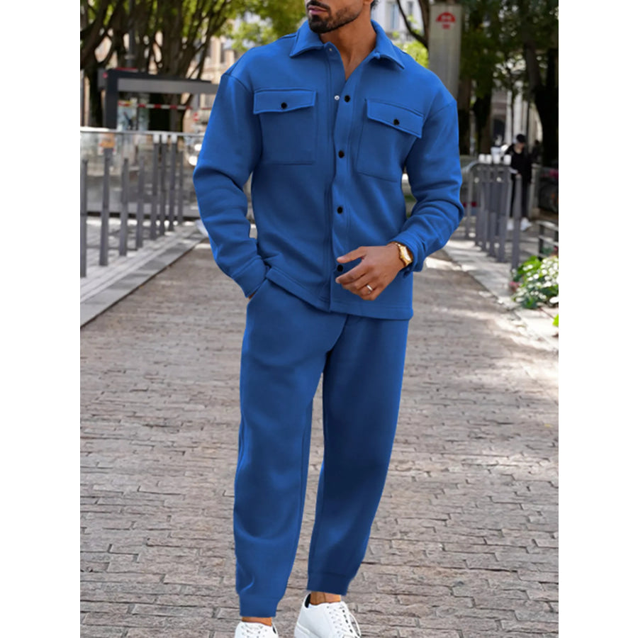 Men’s Full Size Long-Sleeve Shirt and Joggers Set Plus Size Apparel and Accessories