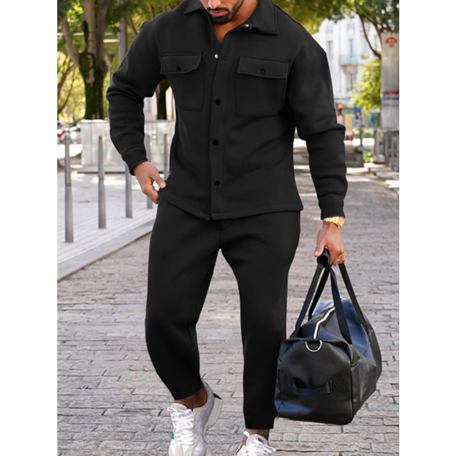 Men’s Full Size Long-Sleeve Shirt and Joggers Set Plus Size Apparel and Accessories