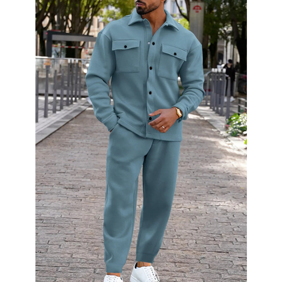 Men’s Full Size Long-Sleeve Shirt and Joggers Set Plus Size Apparel and Accessories