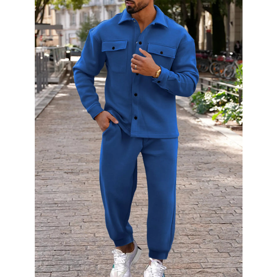 Men’s Full Size Long-Sleeve Shirt and Joggers Set Plus Size Apparel and Accessories