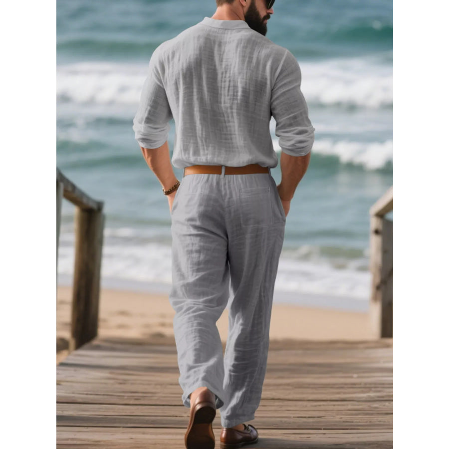 Men’s Full Size Long Sleeve Top and Pants Set Plus Size Apparel and Accessories