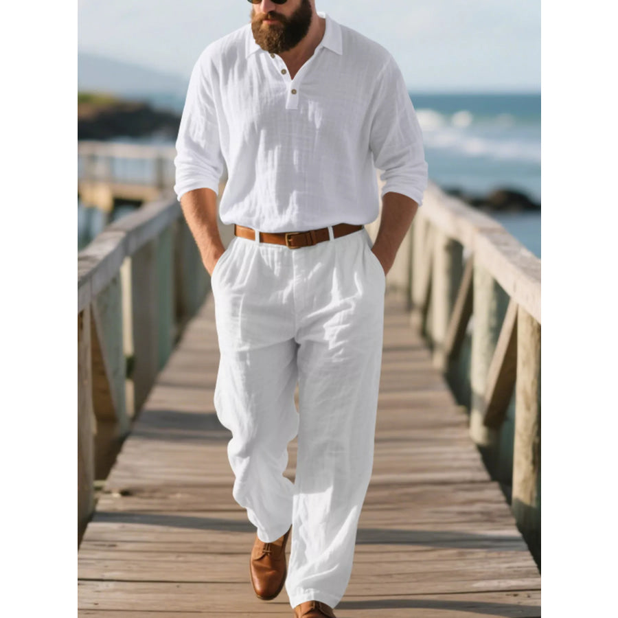 Men’s Full Size Long Sleeve Top and Pants Set Plus Size Apparel and Accessories