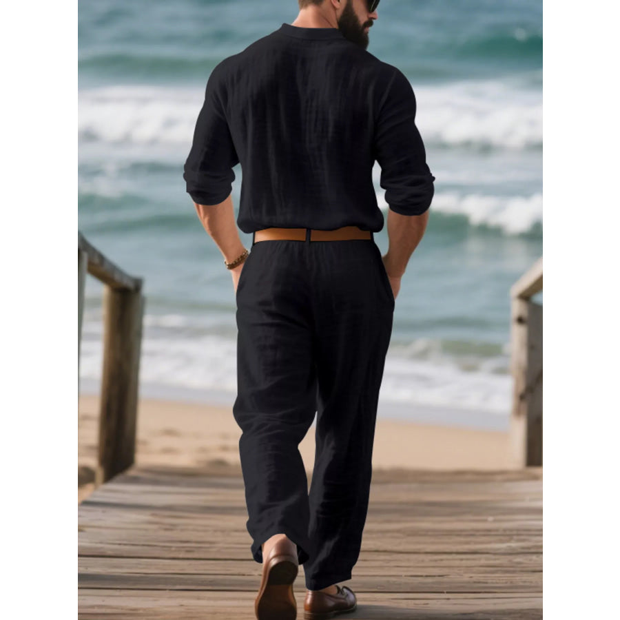 Men’s Full Size Long Sleeve Top and Pants Set Plus Size Apparel and Accessories