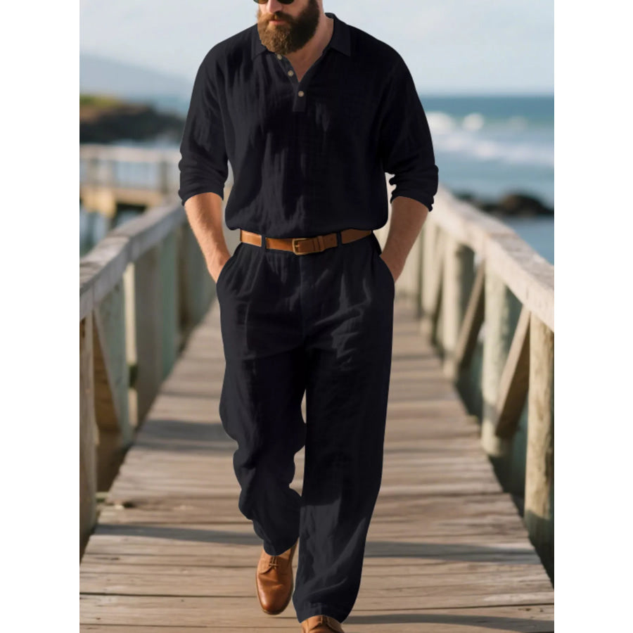 Men’s Full Size Long Sleeve Top and Pants Set Plus Size Apparel and Accessories