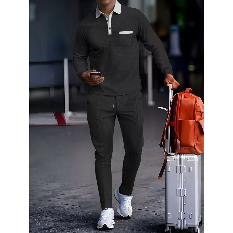 Men’s Full Size Long Sleeve Top and Pants Set Plus Size Black / S Apparel and Accessories