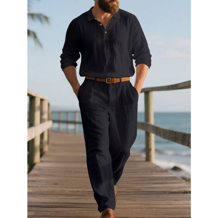 Men’s Full Size Long Sleeve Top and Pants Set Plus Size Black / S Apparel and Accessories