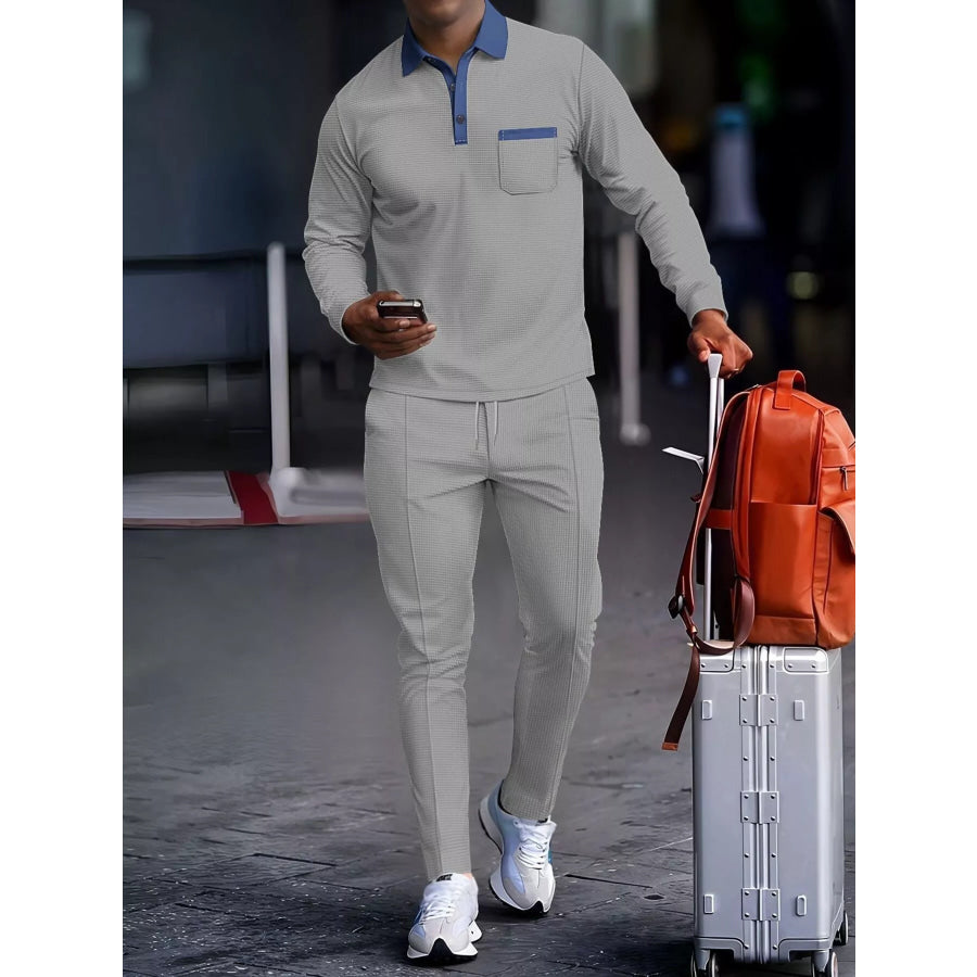 Men’s Full Size Long Sleeve Top and Pants Set Plus Size Gray / S Apparel and Accessories
