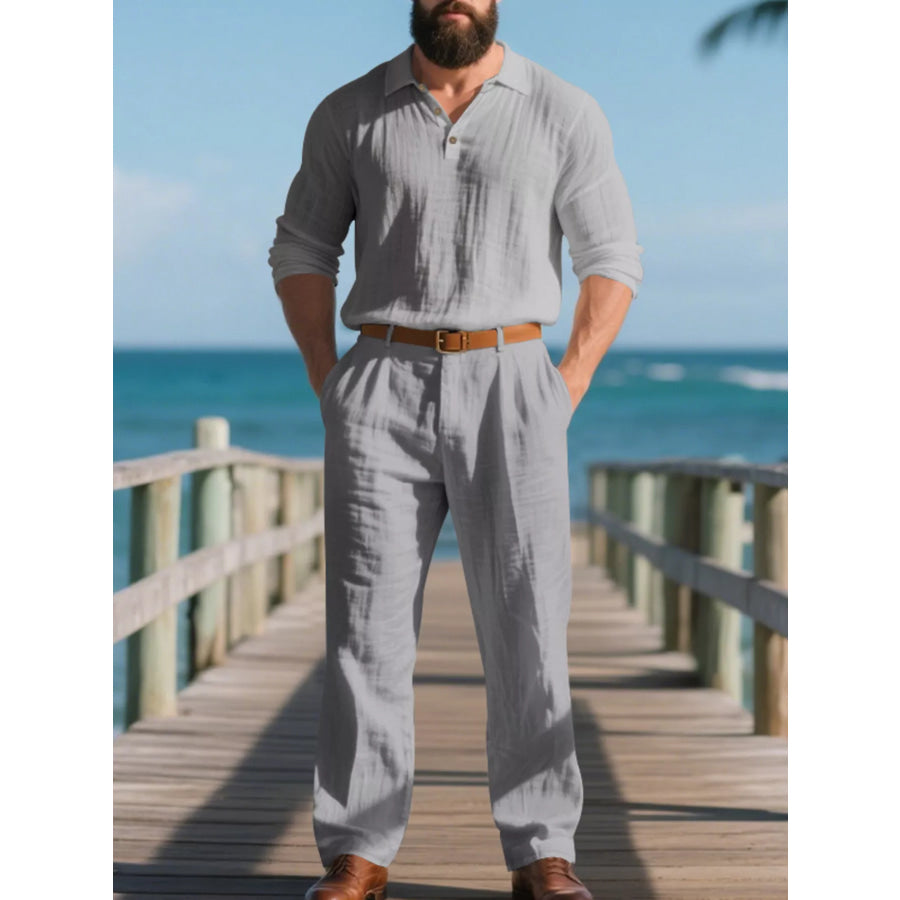 Men’s Full Size Long Sleeve Top and Pants Set Plus Size Grey / S Apparel and Accessories