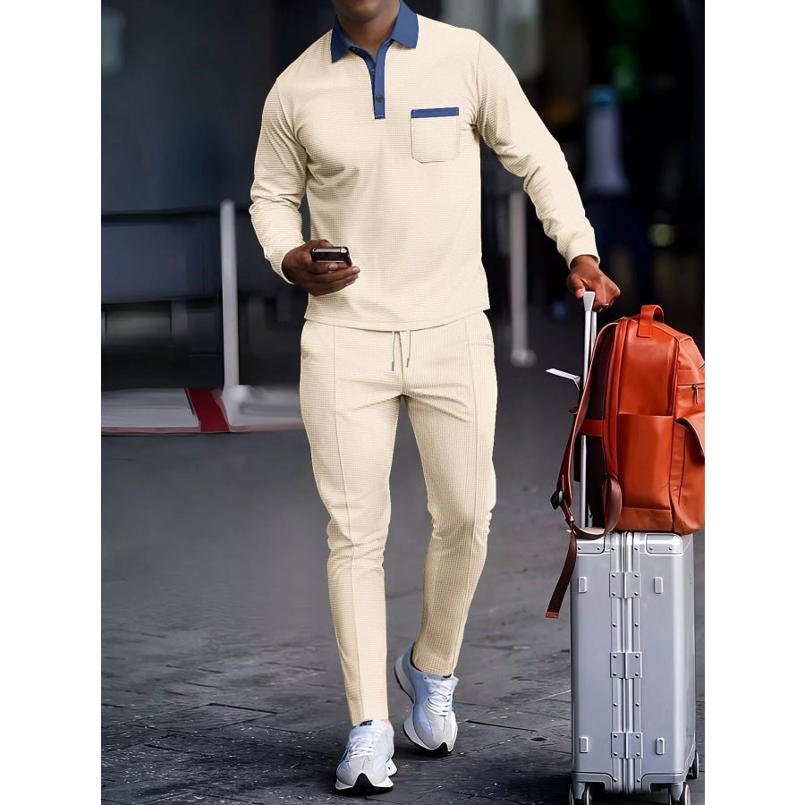 Men’s Full Size Long Sleeve Top and Pants Set Plus Size Khaki / S Apparel and Accessories