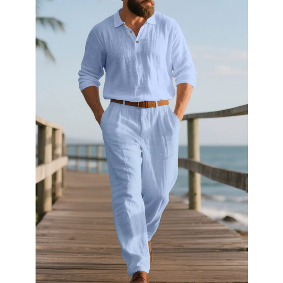 Men’s Full Size Long Sleeve Top and Pants Set Plus Size Light Blue / S Apparel and Accessories