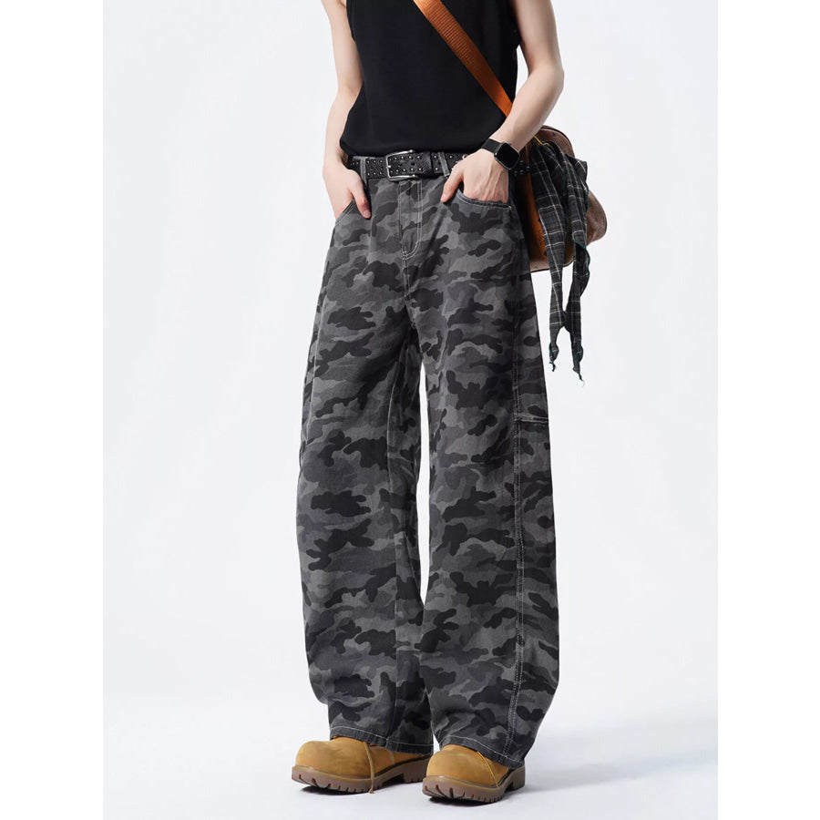 Men’s Full Size Loose Fit Camouflage Cargo Pants Plus Size Blue Camouflage / S Apparel and Accessories