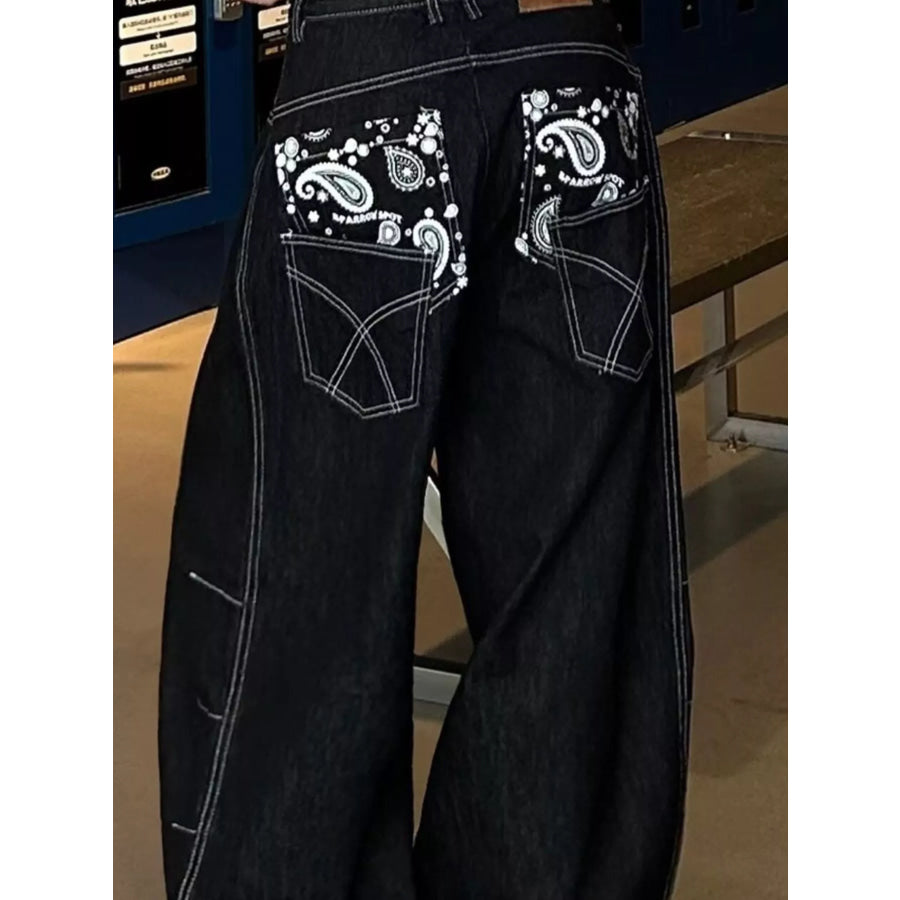 Men’s Full Size Loose Fit Cargo Jeans with Contrast Stitching Plus Size Apparel and Accessories