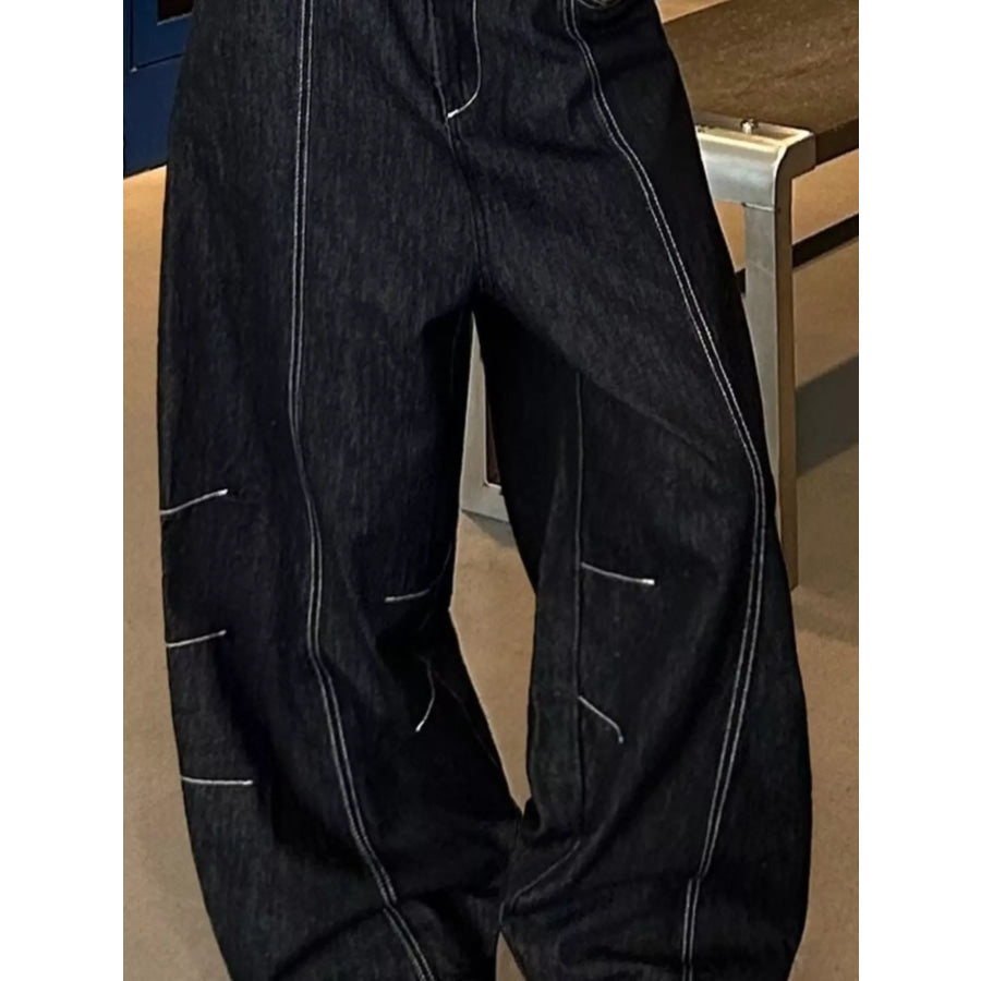 Men’s Full Size Loose Fit Cargo Jeans with Contrast Stitching Plus Size Apparel and Accessories