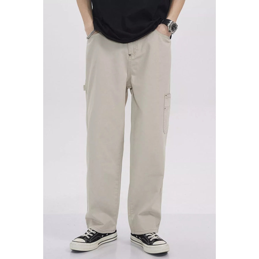 Men’s Full Size Loose Fit Cargo Pants Plus Size Beige / S Apparel and Accessories