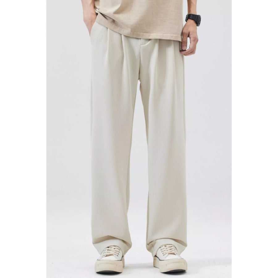 Men’s Full Size Loose Fit Casual Pleated Pants Plus Size Apricot / S Apparel and Accessories