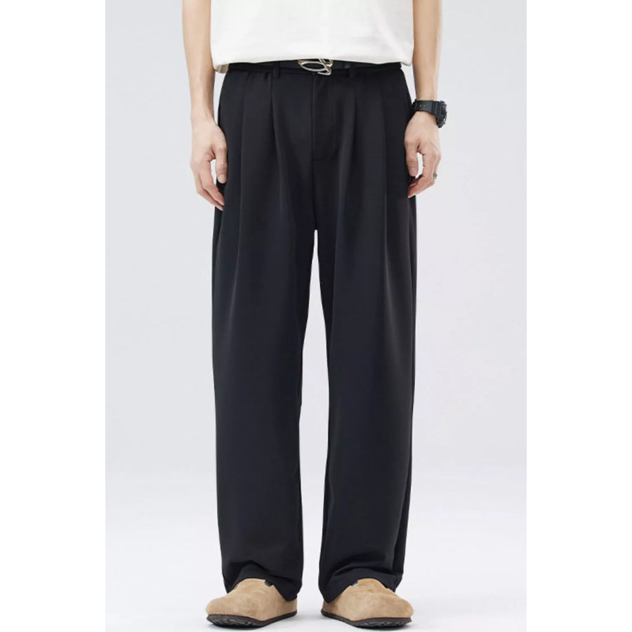 Men’s Full Size Loose Fit Casual Pleated Pants Plus Size Black / S Apparel and Accessories