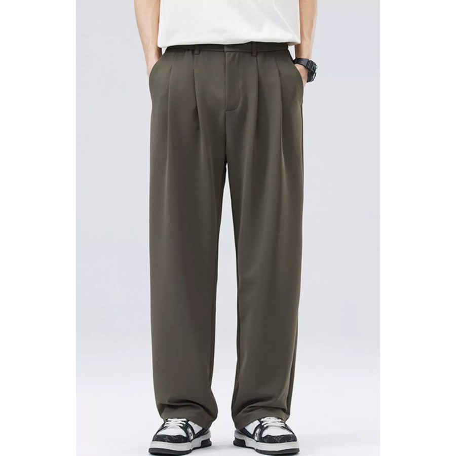 Men’s Full Size Loose Fit Casual Pleated Pants Plus Size Brown / S Apparel and Accessories