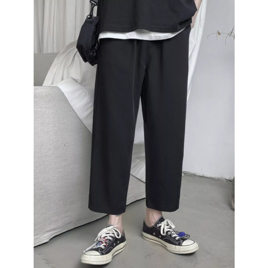 Men’s Full Size Loose-Fit Cropped Casual Pants Plus Size Black / S Apparel and Accessories