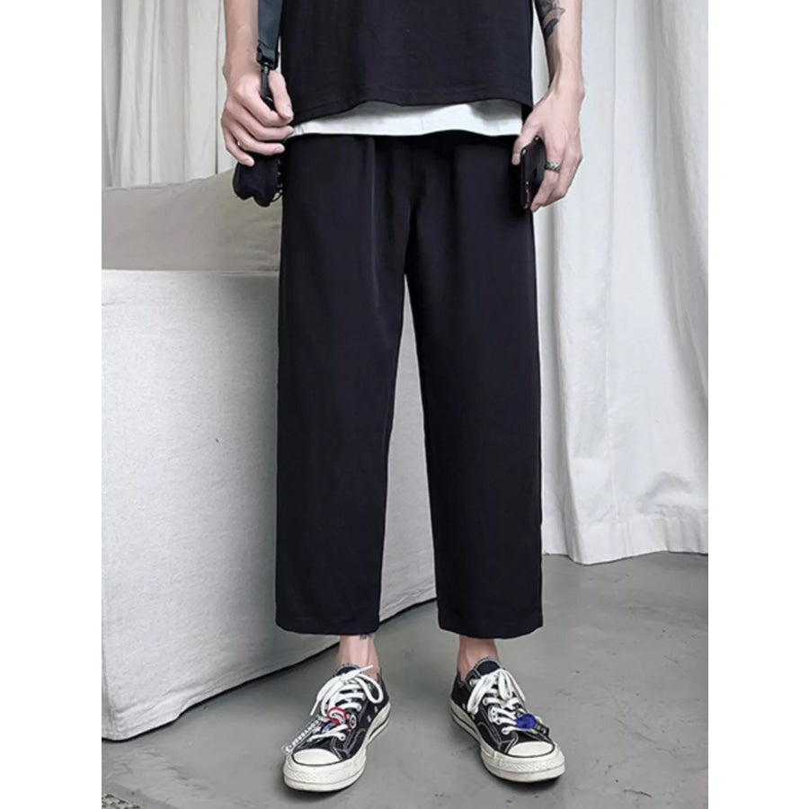 Men’s Full Size Loose-Fit Cropped Casual Pants Plus Size Black / S Apparel and Accessories
