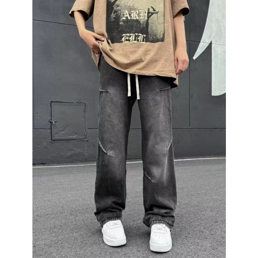 Men’s Full Size Loose Fit Jeans Plus Size Black Gray / S Apparel and Accessories