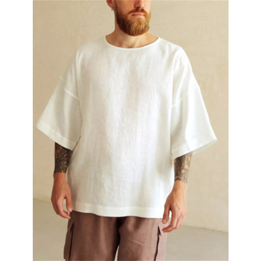 Men’s Full Size Loose Fit Round Neck T-Shirt Plus Size White / S Apparel and Accessories