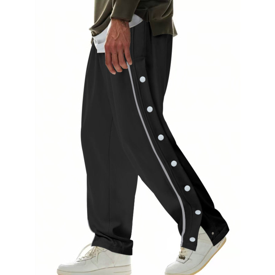 Men’s Full Size Loose Fit Side Snap Button Track Pants Plus Size Black / S Apparel and Accessories