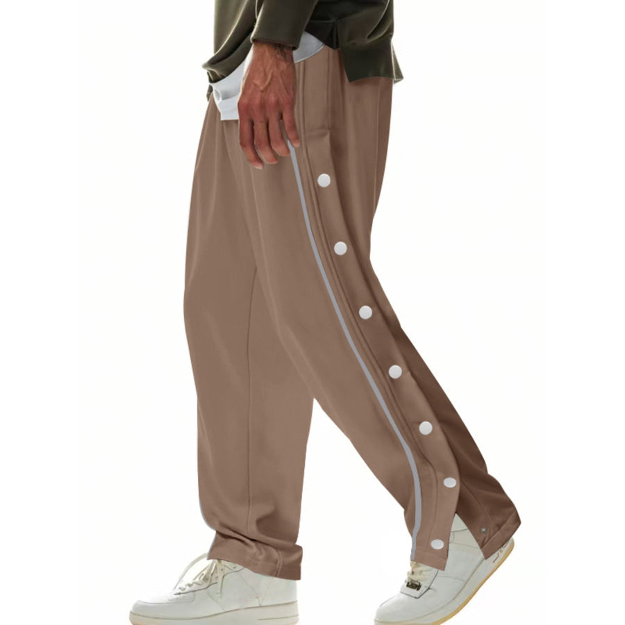 Men’s Full Size Loose Fit Side Snap Button Track Pants Plus Size Brown / S Apparel and Accessories