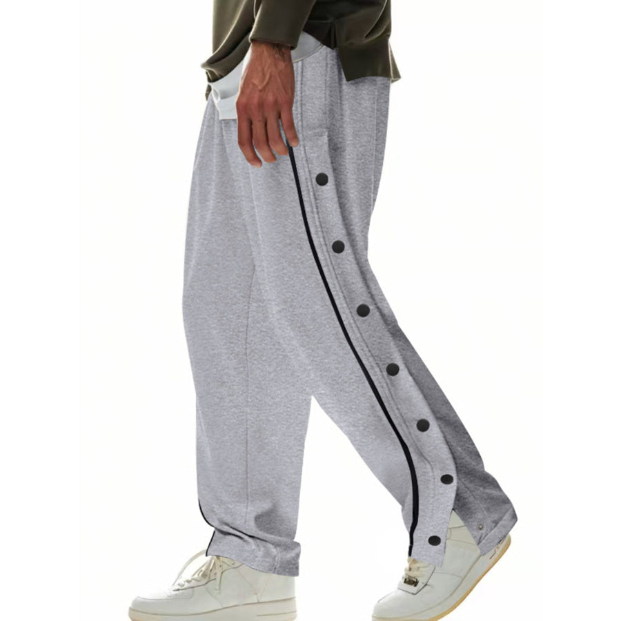 Men’s Full Size Loose Fit Side Snap Button Track Pants Plus Size Grey / S Apparel and Accessories