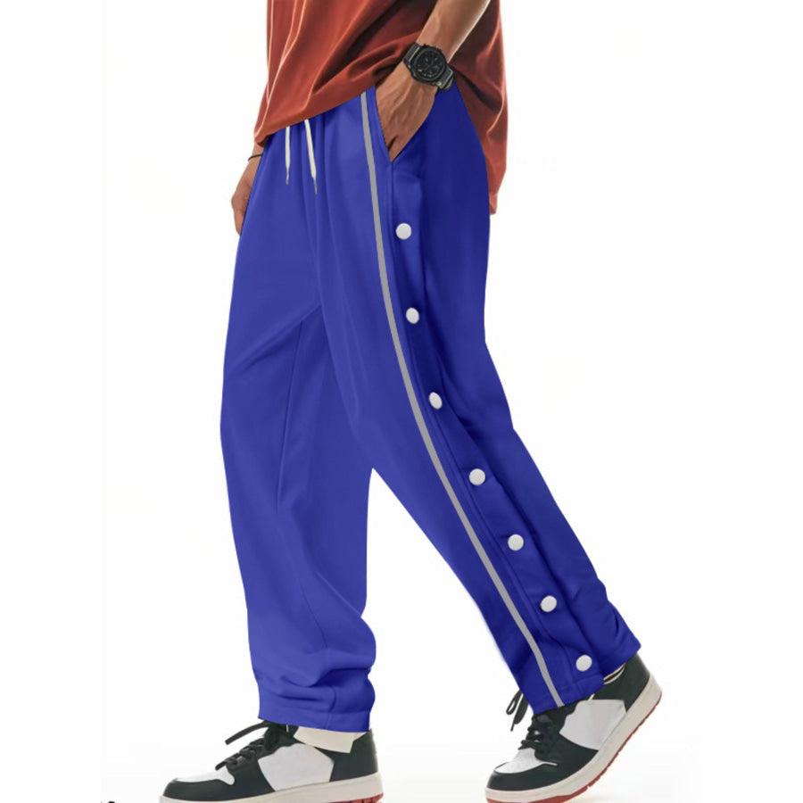 Men’s Full Size Loose Fit Side Snap Button Track Pants Plus Size Royal Blue / S Apparel and Accessories