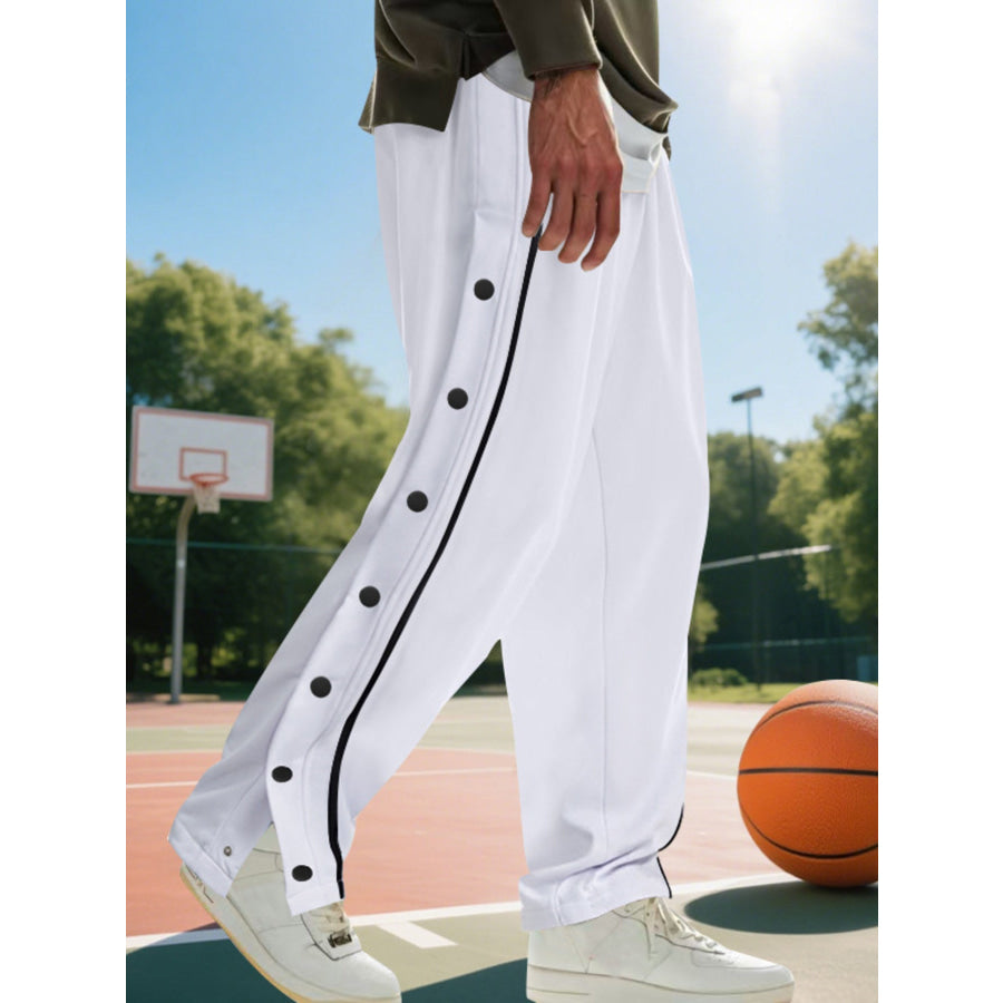 Men’s Full Size Loose Fit Side Snap Button Track Pants Plus Size White / S Apparel and Accessories