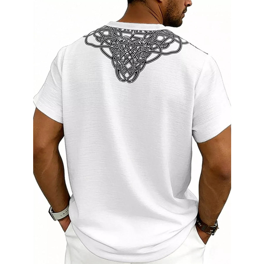 Men’s Full Size Notched Printed Short Sleeve Blouse Plus Size Apparel and Accessories