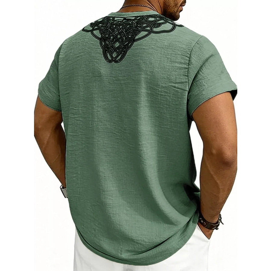 Men’s Full Size Notched Printed Short Sleeve Blouse Plus Size Apparel and Accessories