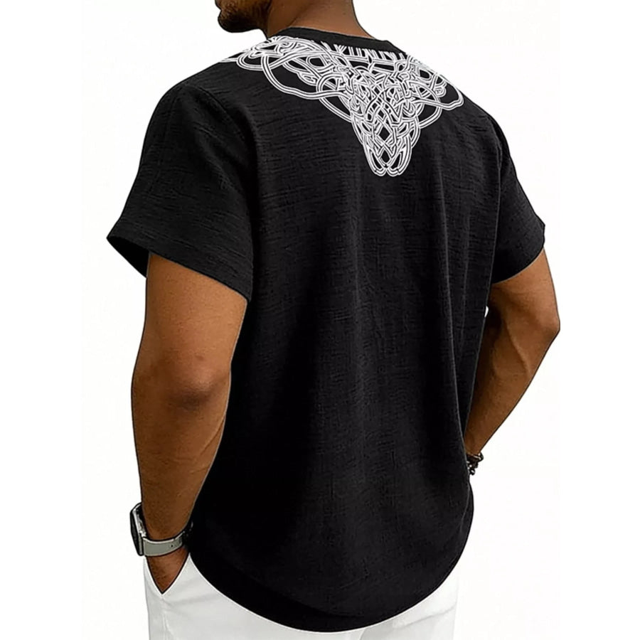 Men’s Full Size Notched Printed Short Sleeve Blouse Plus Size Apparel and Accessories