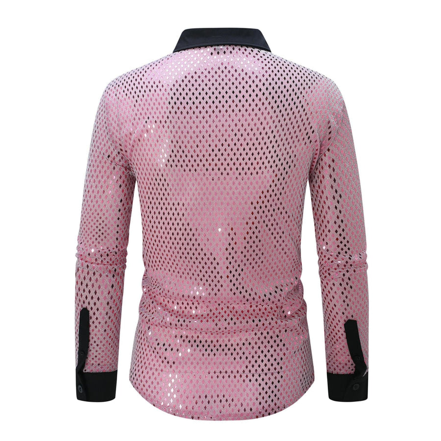 Men’s Full Size Openwork Long Sleeve Shirt Plus Size Apparel and Accessories