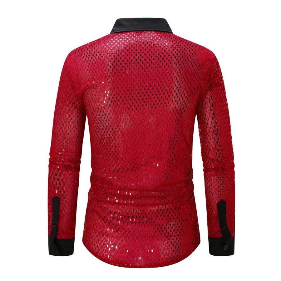 Men’s Full Size Openwork Long Sleeve Shirt Plus Size Apparel and Accessories