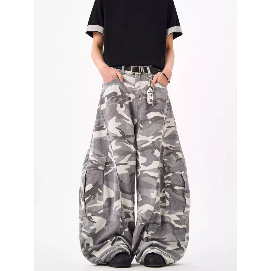 Men’s Full Size Oversized Camouflage Cargo Pants Plus Size Gray / S Apparel and Accessories
