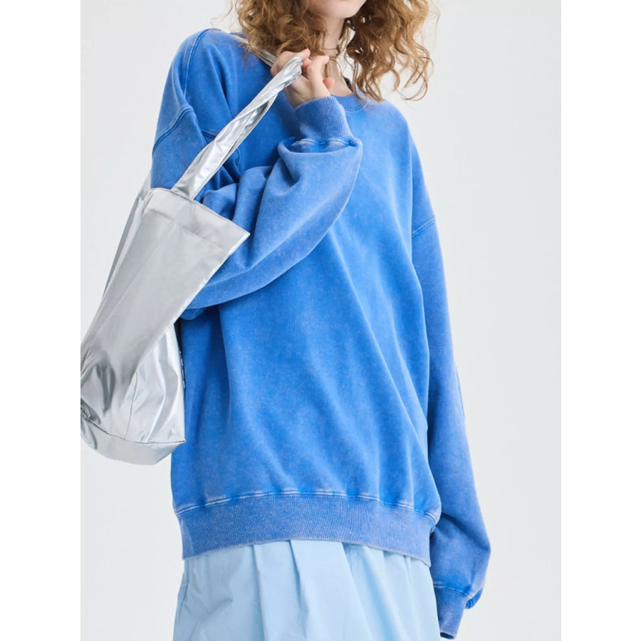 Men’s Full Size Oversized Crew Neck Sweatshirt Plus Royal Blue-Distressed / S Apparel and Accessories