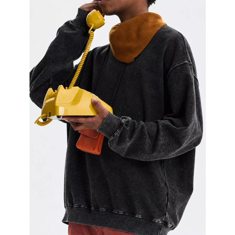 Men’s Full Size Oversized Crew Neck Sweatshirt Plus Black-Distressed / S Apparel and Accessories