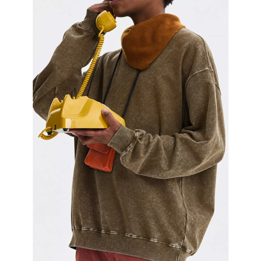 Men’s Full Size Oversized Crew Neck Sweatshirt Plus Dark Coffee-Distressed / S Apparel and Accessories