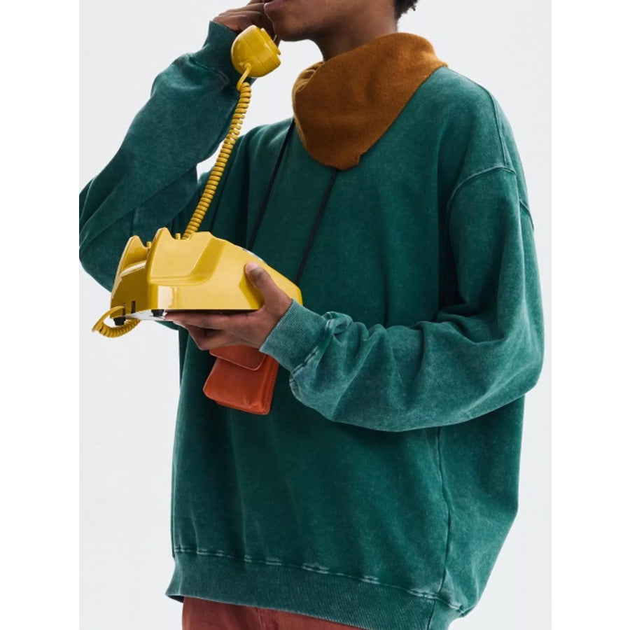 Men’s Full Size Oversized Crew Neck Sweatshirt Plus Dark Green-Distressed / S Apparel and Accessories