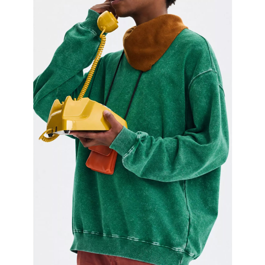 Men’s Full Size Oversized Crew Neck Sweatshirt Plus Grass Green-Distressed / S Apparel and Accessories