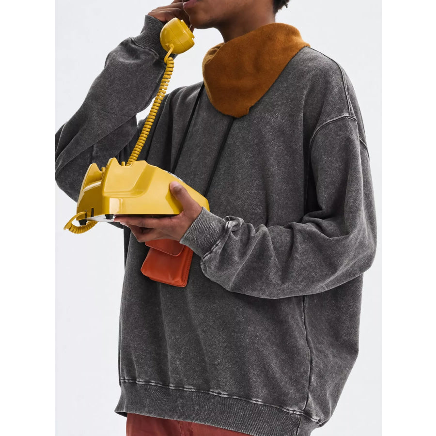 Men’s Full Size Oversized Crew Neck Sweatshirt Plus Iron Gray-Distressed / S Apparel and Accessories