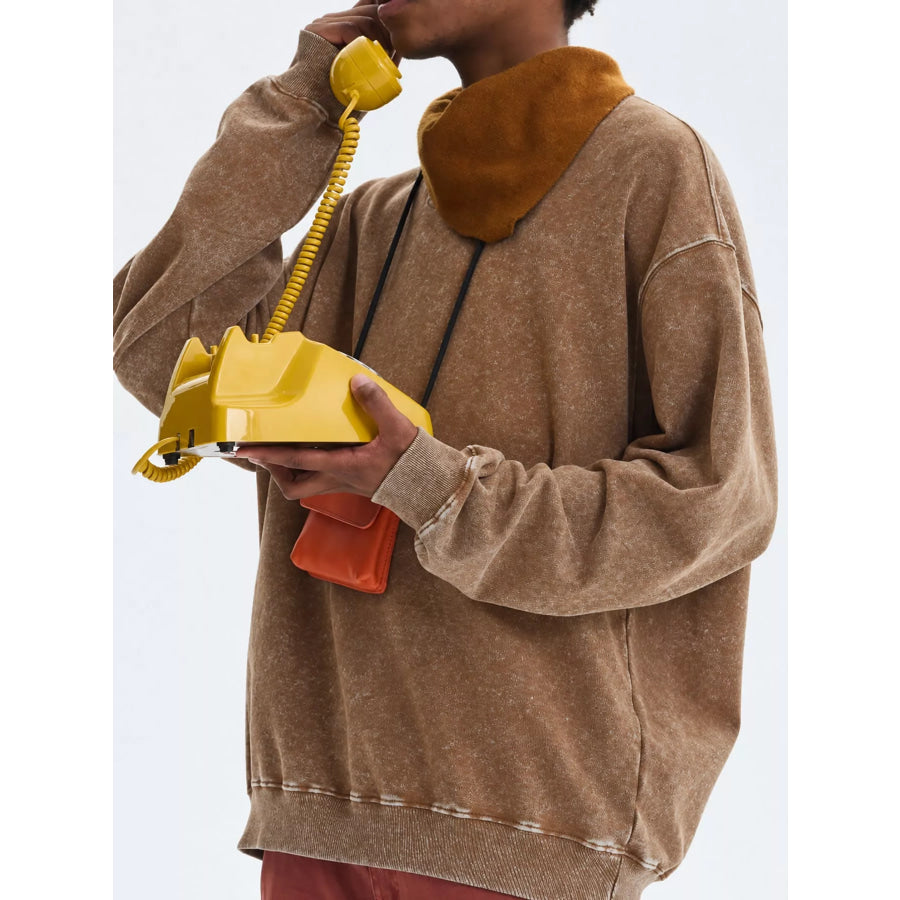 Men’s Full Size Oversized Crew Neck Sweatshirt Plus Light Brown-Distressed / S Apparel and Accessories