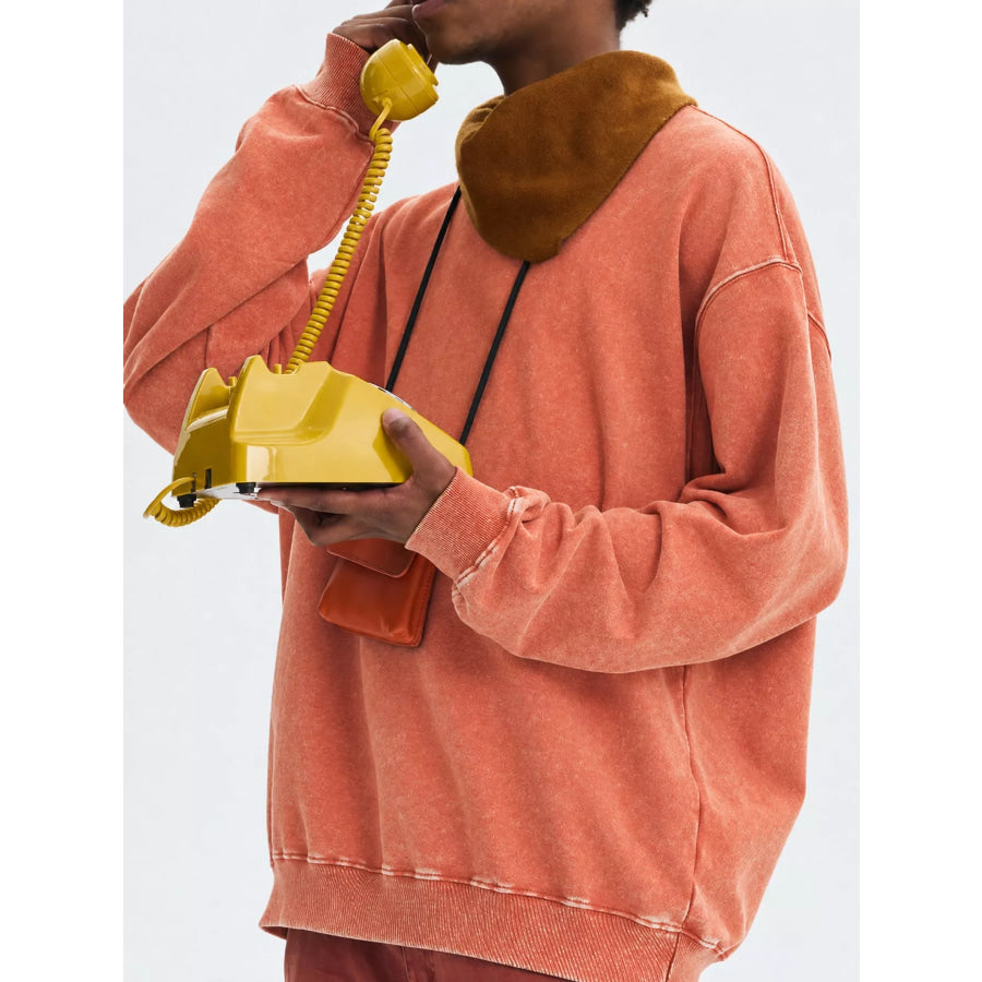 Men’s Full Size Oversized Crew Neck Sweatshirt Plus Papaya Orange-Distressed / S Apparel and Accessories