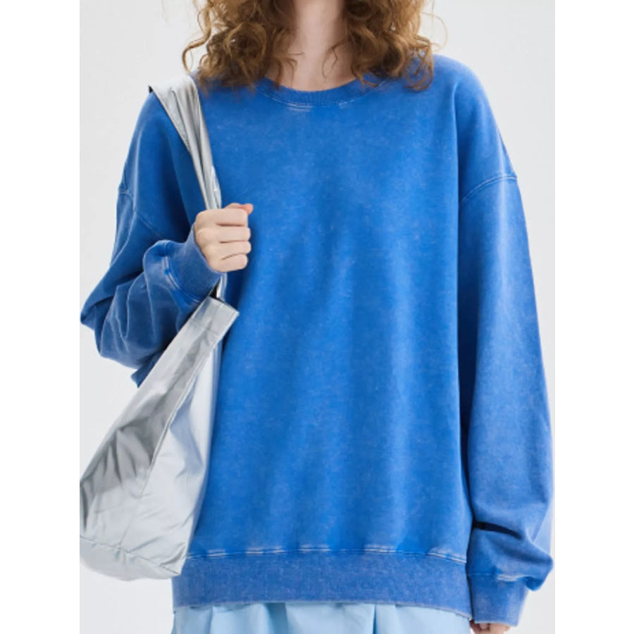 Men’s Full Size Oversized Crew Neck Sweatshirt Plus Royal Blue-Distressed / S Apparel and Accessories