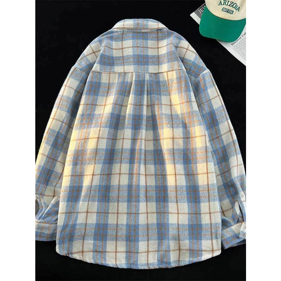 Men’s Full Size Oversized Plaid Shirt with Chest Pocket Plus Size Apparel and Accessories
